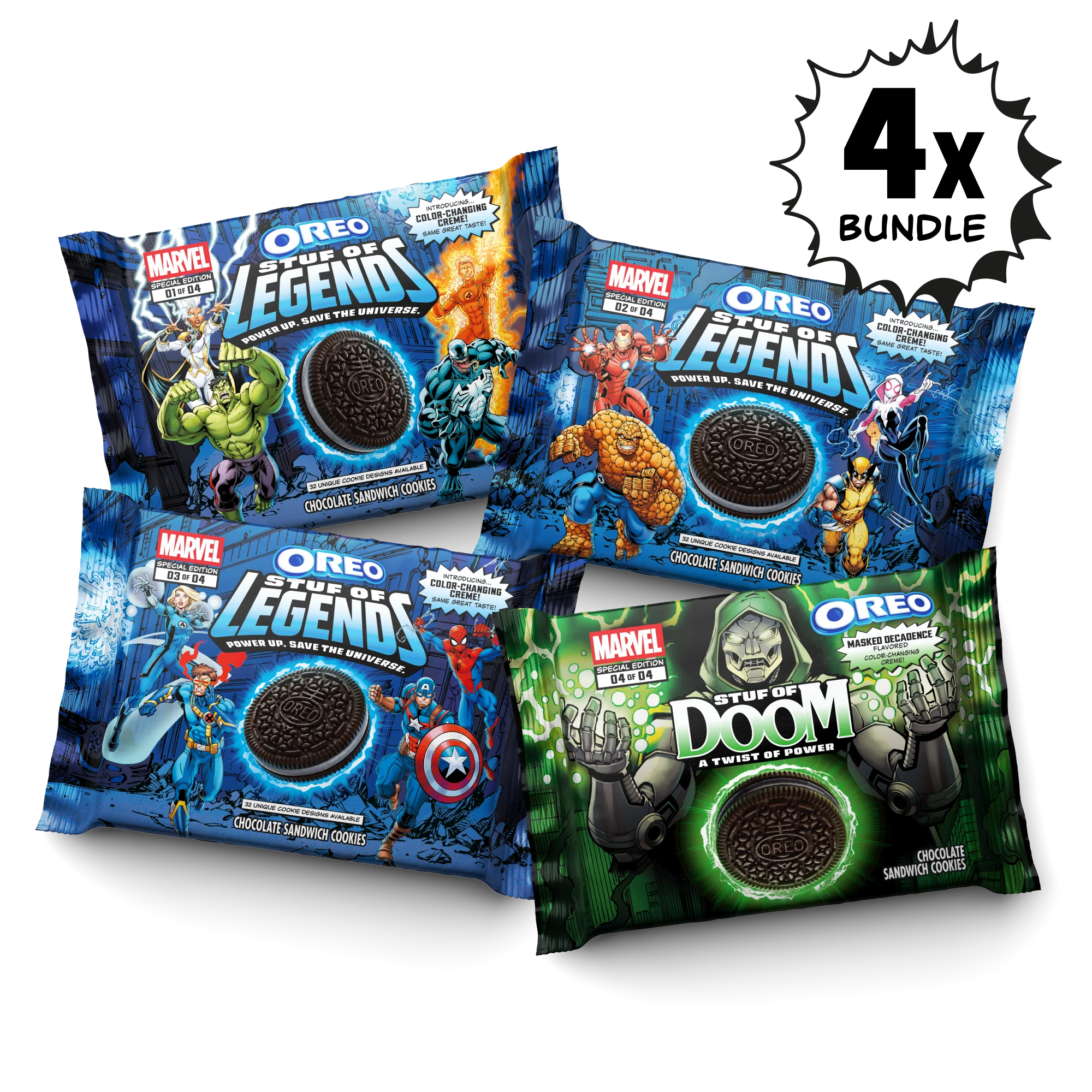 Marvel OREO Stuf of Legends Cookies Complete Bundle, 4 Pack